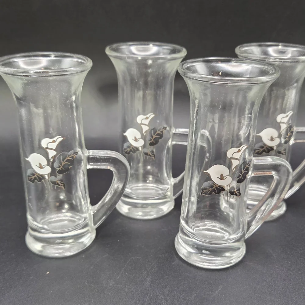 Shot Glasses Clear with Handles And Calla Lily Design Set Of 4